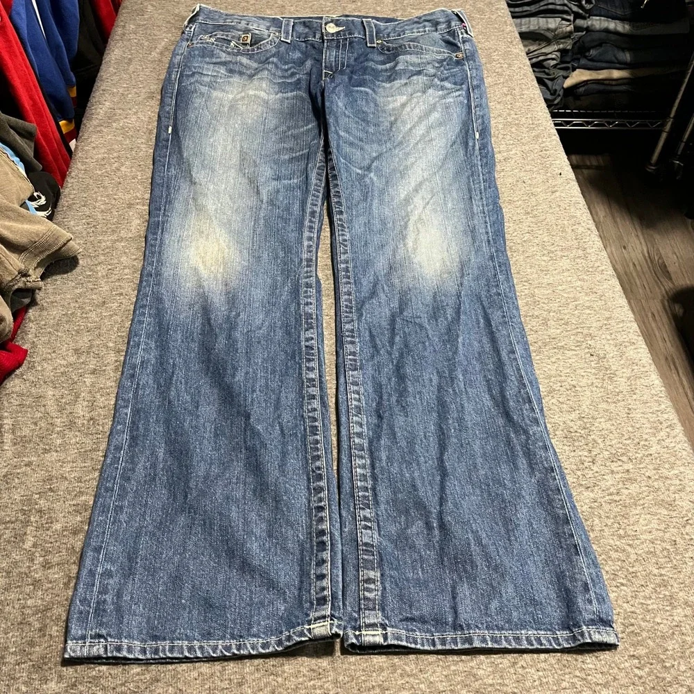 True Religion Section Straight Jeans 38x36 Blue Baggy Flared Made in USA Mens